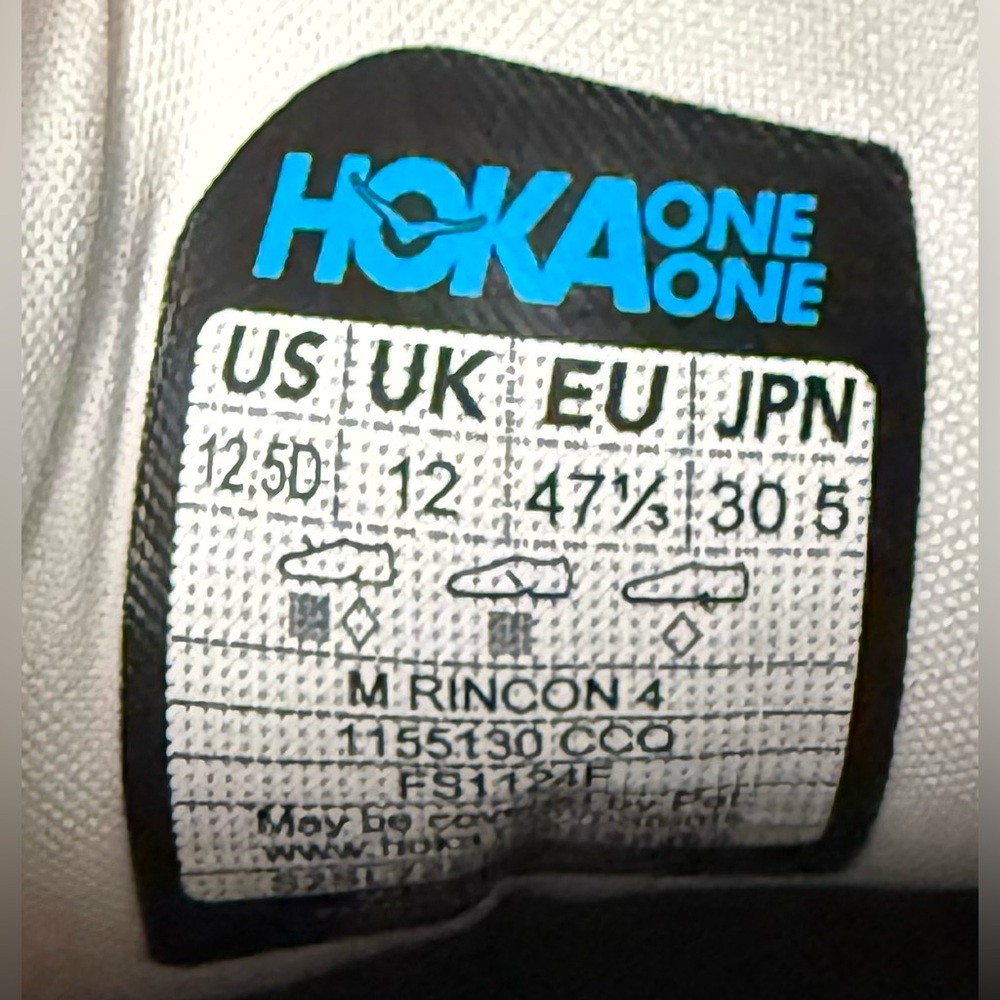 Hoka One One Rincon 4 Running Walking Shoes Grey Aqua 1155130CCQ‎ Mens Size 12.5 - Picture 5 of 5